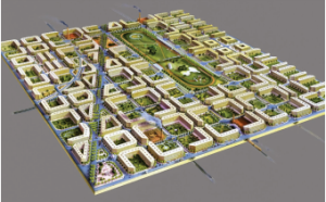 Fig. 4. 3-D perspective of Cedra planned city (adopted from Kropf 1996)